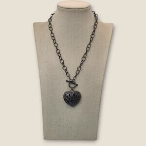 Victorian Revival Dark Heart Antique Metal Filigree Pendant Art Deco Vibe